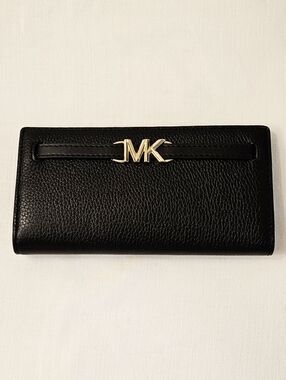 Michael Kors Black Leather Wallet with Gold MK Emblem